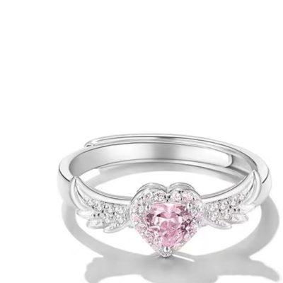 Beautiful Pink Angel Wings Rings, Adjustable Opening Size Rings for Women Teenage Girls, Adjustable Ring Jewelry, Best Birthday Gift Christmas Gifts.