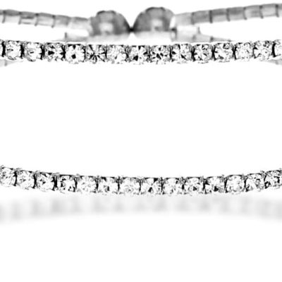 Crystal Bracelet for Women – Rhinestone Bangle Bracelet – Silver & Gold Plated - Flexible & Adjustable – Two Row - Bridal, Wedding, Prom, Party, Pageant, Evening, Casual, Bracelet - with Gift Box