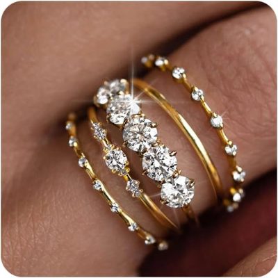 Gold Rings for Women Non Tarnish, Dainty 14K Gold Plated Stacking Cubic Zirconia Thumb Rings, Statement Gold Knuckle Rings Set Size 5-10