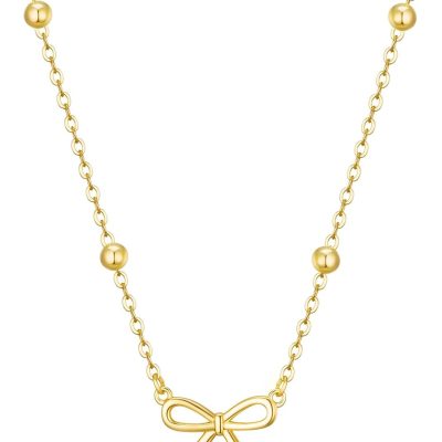 Christmas Gifts Stocking Stuffers for Women Dainty Bow Necklace 14K Gold Plated Cute Choker Small Pendant Charm Necklaces Teen Gift Trendy Stuff Personalized Jewelry