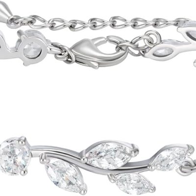 Cubic Zirconia Wedding Bridal Bracelet for Brides,Bridesmaids, Silver Crystal Elegant Tennis Bracelet for Women Prom Jewelry Gifts