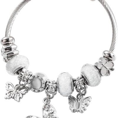 Silver Women Bracelets - Adjustable Charm Bracelets for Women Birthday Gifts Favors Titanium Steel Bracelet Bundle Jewelry Kit