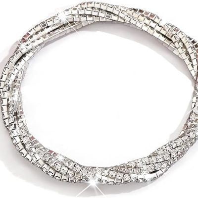 Rhinestone Bracelet for Women Elegant Crystal Stretch Bracelet Sparkling Cubic Zirconia Bracelets Prom Party Wedding Bangles Jewelry for Women
