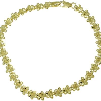 14K solid yellow gold Hawaiian plumeria flower anklet 5.5mm 10"