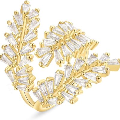 Gold Rings for Women, 14K Gold Plated Adjustable Statement Irregular Geometric Diamond Twisted Open Stackable Band Chunky Finger Rings Dainty Cubic Zirconia Jewelry Gifts