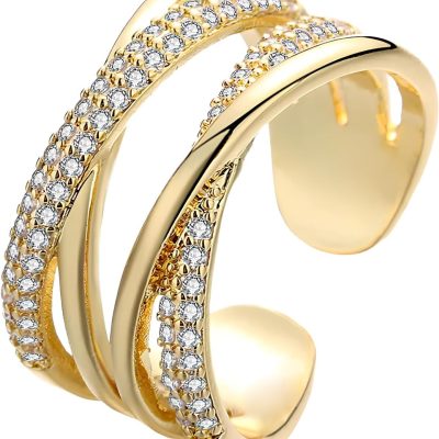 18K Gold Stackable Rings for Women, Gold Rings for Women Non Tarnish, Trendy Fashion, Wide Band Vintage Ring, Adjustable Rings, Gift for Holiday Anniversary