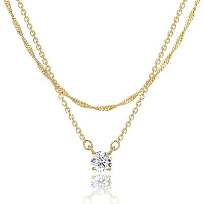Dainty 14k Gold Plated/Silver Cubic Zirconia Necklaces for Women, Simple CZ Jewelry Necklaces Trendy Gifts