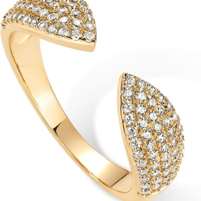 14K Gold Plated Cuff Statement Ring for Women | Cubic Zirconia Eternity Bands | Open Stackable Rings for Women