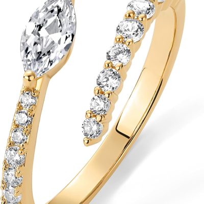 14K Gold Plated Cubic Zirconia Crossover Stackable Ring for Women | Marquise  Open Twist Eternity Band