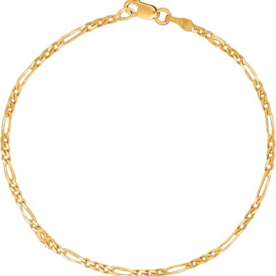 14k Yellow Gold Figaro Link Foot Chain Anklet or Necklace (1.3mm, 2.8mm)