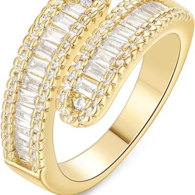 Gold Rings for Women, 14K Gold Plated Adjustable Statement Irregular Geometric Diamond Twisted Open Stackable Band Chunky Finger Rings Dainty Cubic Zirconia Jewelry Gifts