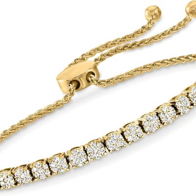 1.00 ct. t.w. Diamond Cluster Bolo Bracelet in 18kt Gold Over Sterling