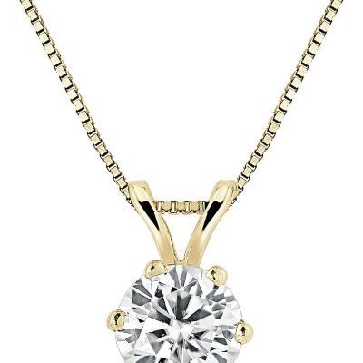 1/2 to 3 1/2 Carat Moissanite Round Solitaire Pendant Necklace in 14k Gold 6-Prong 16 to 18 Inch Adjustable Chain Spring Ring by